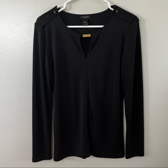 Ann Taylor Black Slinky Top Gold Details - Picture 6 of 8
